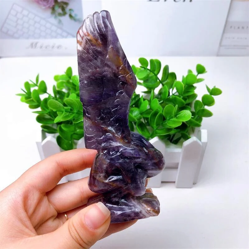 Natural Dream Amethyst Crying Angel Wing Girl, Handmade Crafts Figurine, Healing Crystal Ornament, Room Decor, 12cm, 1Pc