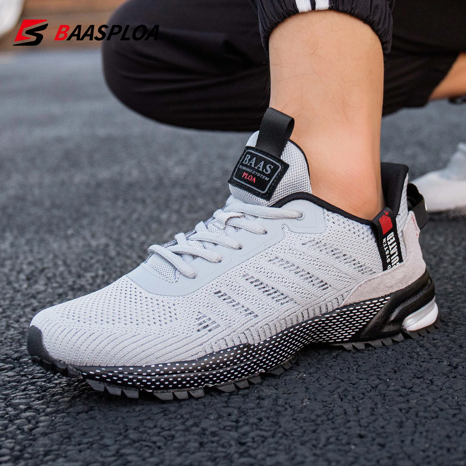 Baasploa New Male Sneakers Shoes Breathable Mesh Men Running Shoes Outdoor Grass  Walking Gym Shoes For Men Plus size 41-50