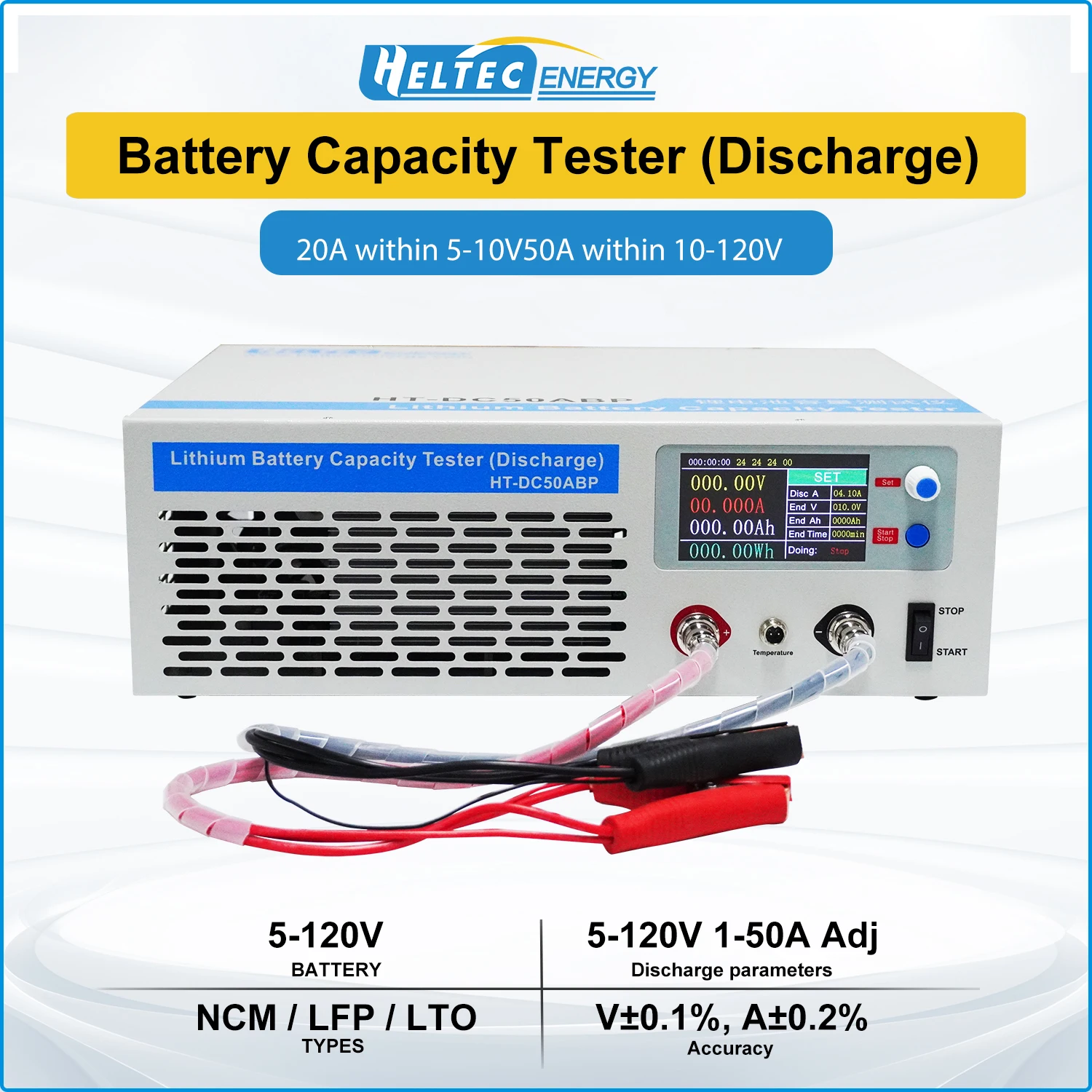 Testeur de décharge et d'usure des batteries lithium Heltecbms 5-120V/1-50AAdj pour batteries au plomb-acide, NiMH, LFP, NMC