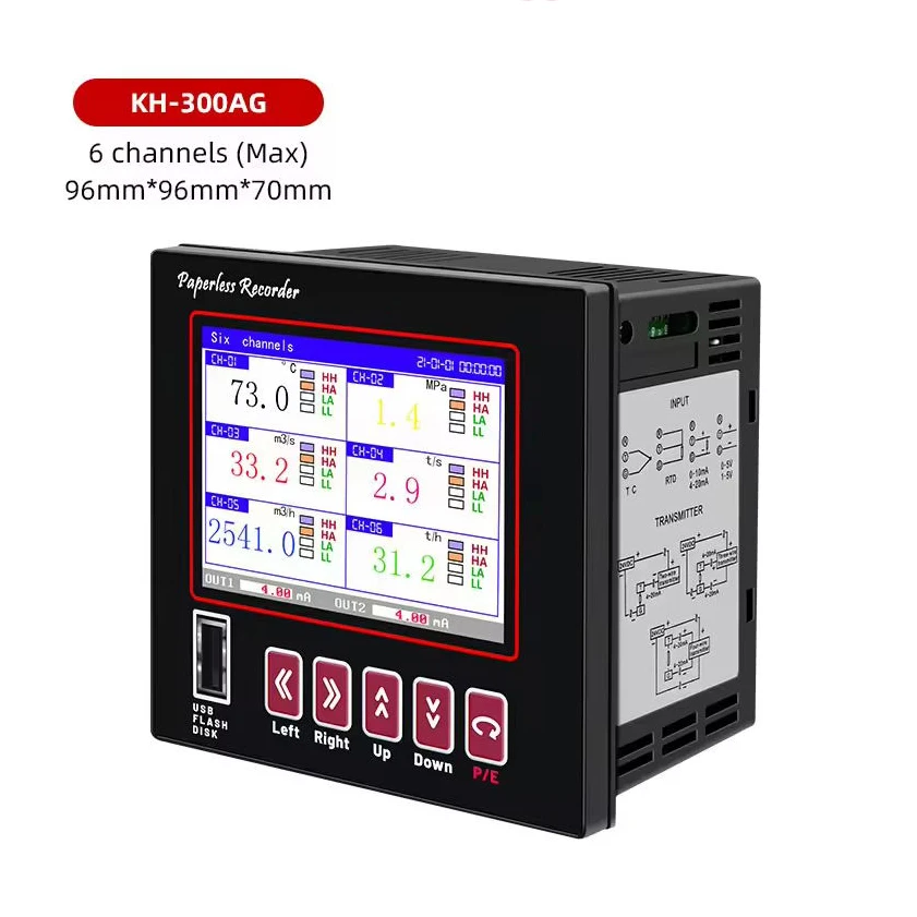 디지털 온도 조절기 멀티 채널 스마트 종이 없는 데이터 로거 및 압력 녹음기, USB 저장 장치 포함