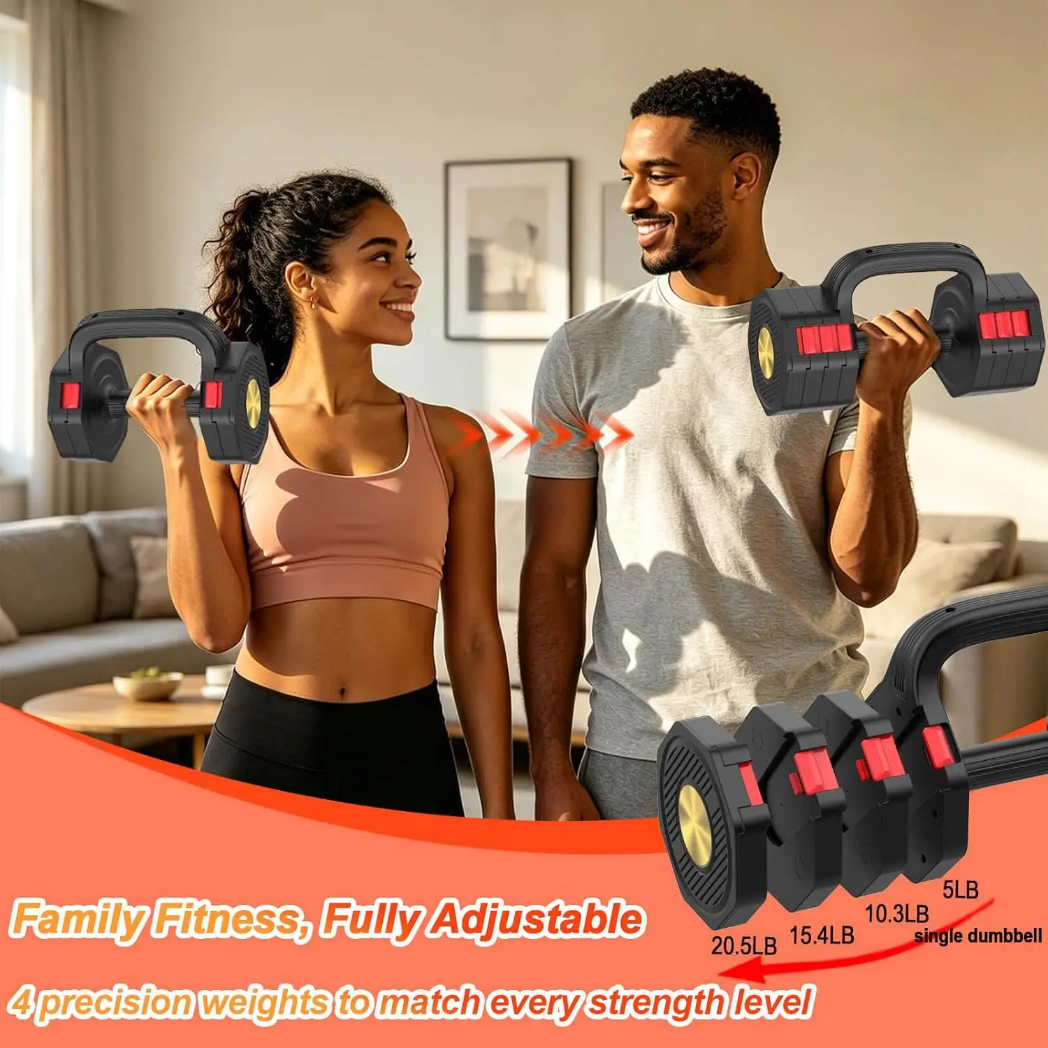 Adjustable Dumbbell Set 5-20.5 lb Each, 2-in-1 for Home Gym | Cast Iron Core + ABS Shell, Quick-Change Dial, Anti-Slip Grip - view 3