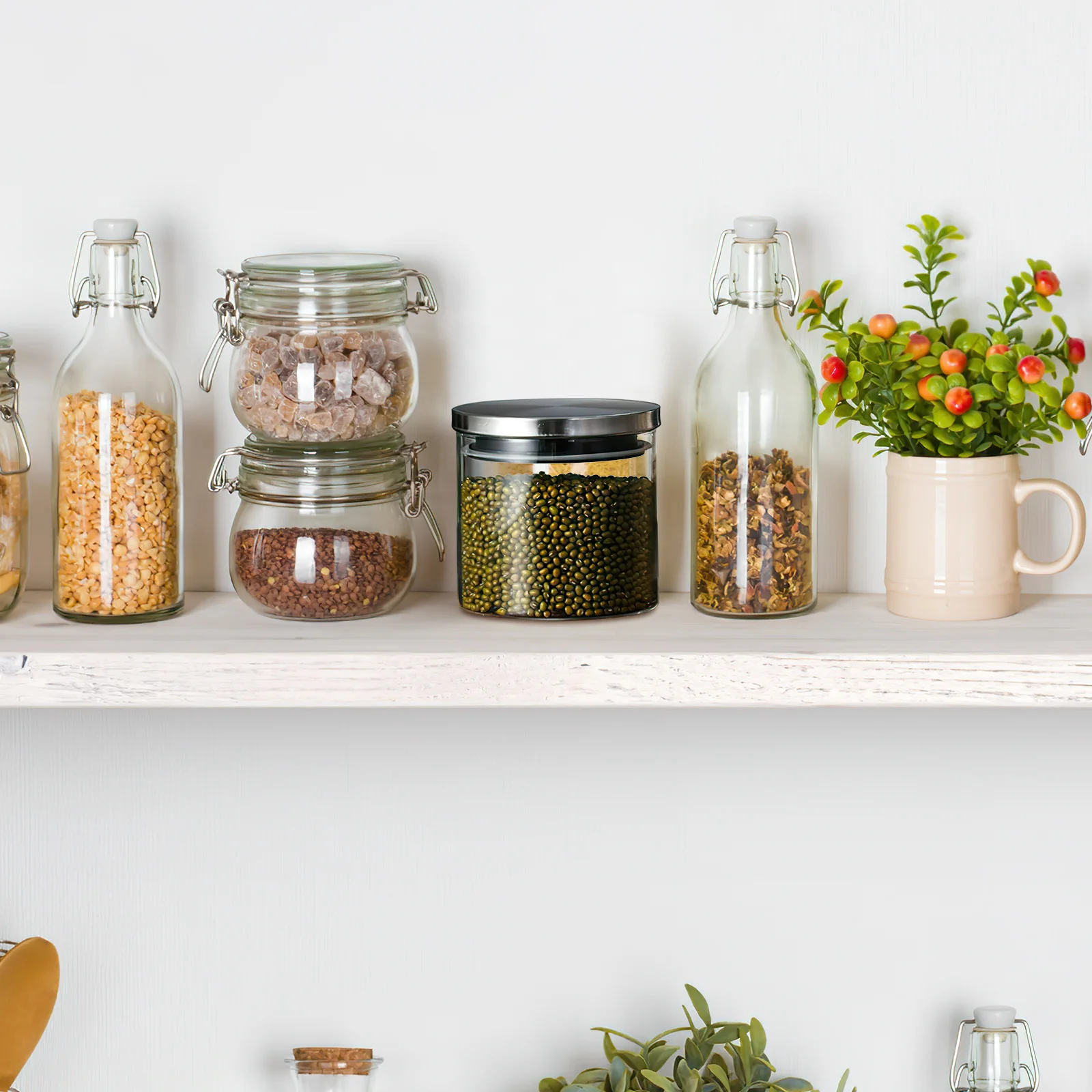 

Leakproof Clear Glass Bottle Seal Jar Wide Mouth Stainless Steel Lid Airtight Reusable Food Storage Container Kitchen