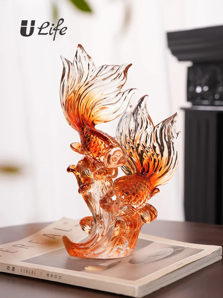

BJ Like a fish in water, attract wealth ornaments, living room wine cabinet, tv cabinet, koi resin ornaments, housewarming gifts