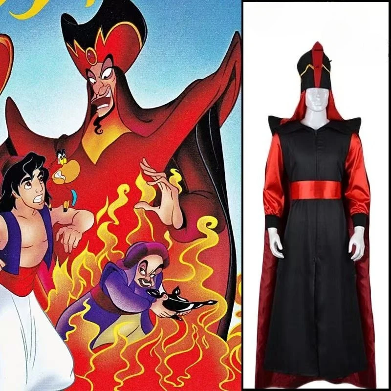 

Anime Jafar Cosplay Costume Jumpsuit Cloak with Hat Men Women Wizard Fancy Outfits Halloween Carnival Party Roleplay Suit