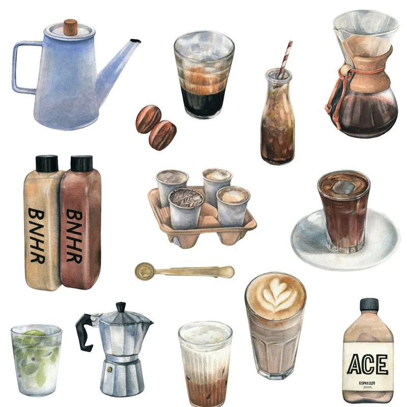 20Pcs/Pack Vintage Coffee Drinking Sticker DIY Craft Scrapbooking Album Junk Journal Decorative Stickers