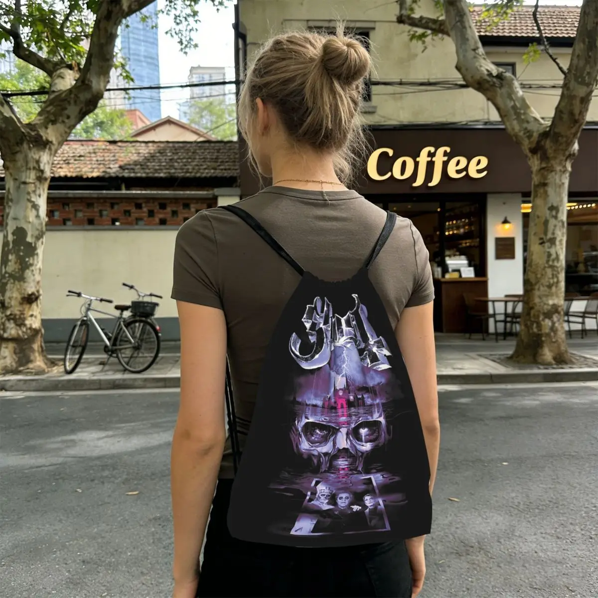 Skeleta Album Ghost Band Backpacks Multi-function Drawstring Bags Shoes Bag Book Bags for Man Woman Students