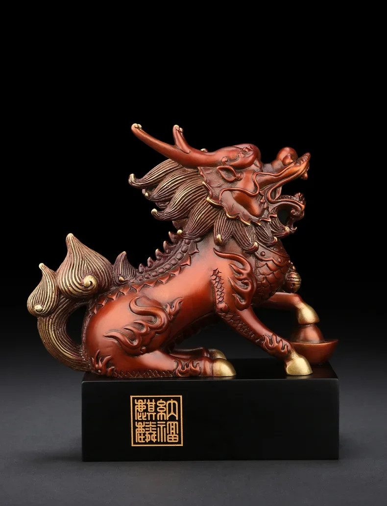 Asia TOP GOOD luck propitious Animal Spiritual Dragon kylin Unicorn HOME office shop lobby Mascot talisman  brass Sculpture ART