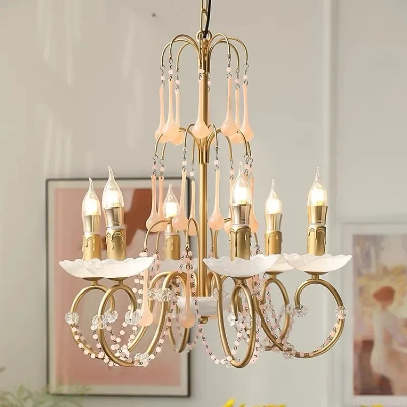 GHJUYIOL American retro crystal chandelier restaurant candle lamp French countryside bedroom dining table dressing room lighting