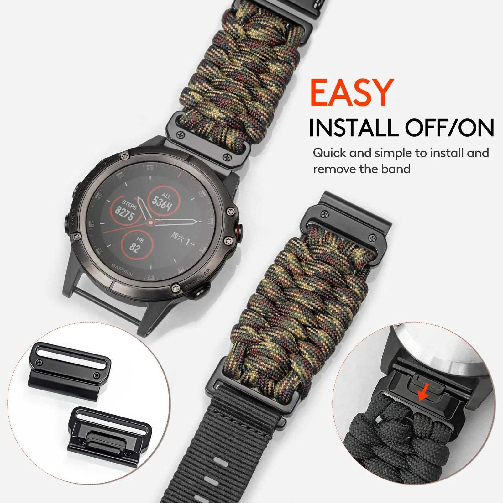 Hemsut Quickfit Strap for Garmin Watch Fenix 7 MK3 Foreruner Instinct Tactix 22mm 26mm 550 Paracord Bracelet