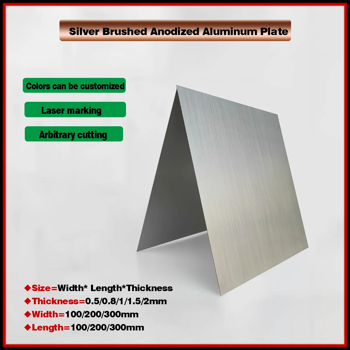 

Thickness=0.5/0.8/1/1.5/2mm Silver Brushed Anodized Aluminum Plate Processing Custom Aluminum Alloy Plate Size=100x100-300x300mm