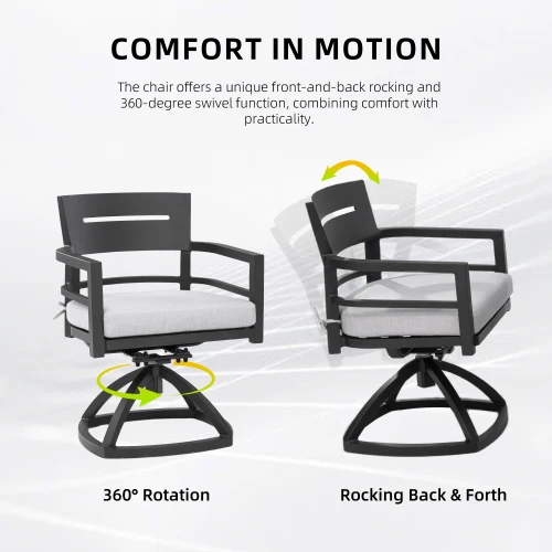 chair，Outdoor Patio Aluminum Swivel Rocker 2PCS with Outdoor-grade Fabric Cushions, Ember Black