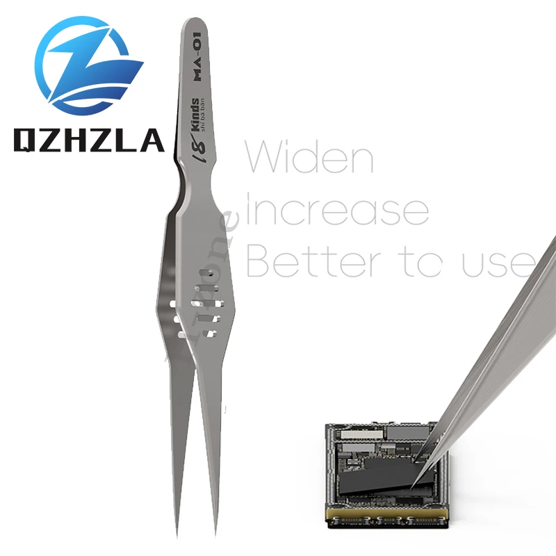 QZLAHZ MA-01 high hardness precision stainless steel widened tweezers precision flying line telephone electronic repair tools