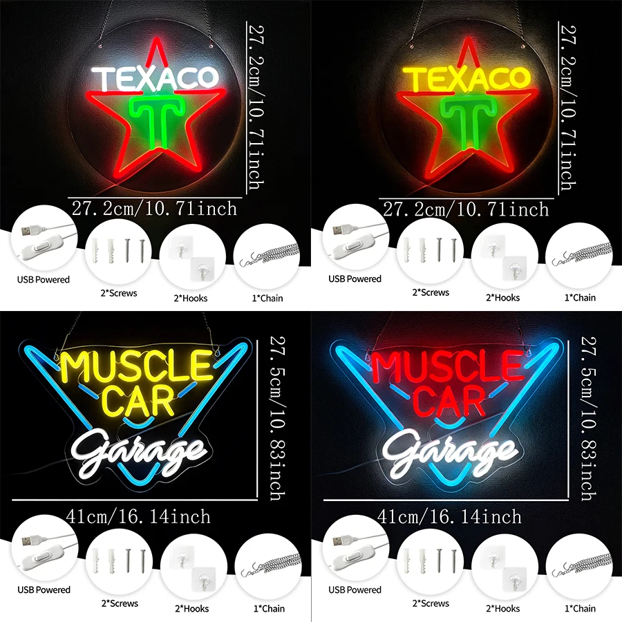 Muscle Car Garage Led Neon Sign, Business Sign Of Auto Repair Service Station, Decor Of Garage, Man Cave, Bar And Parts Store.