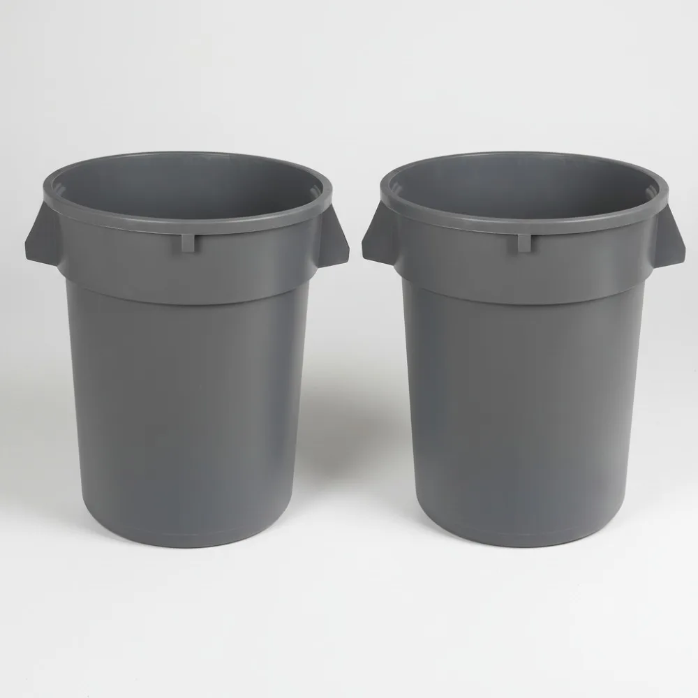 

Heavy Duty 32 Gallon Round Trash Can, Grey, Pack of 2 for Commercial Use