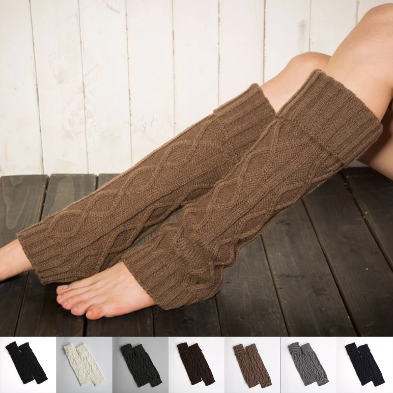 Winter Knitted Wool Warm Leggings Vintage Lingge Solid Color Thermal Warm Long Socks Furry Leg Warmers Women