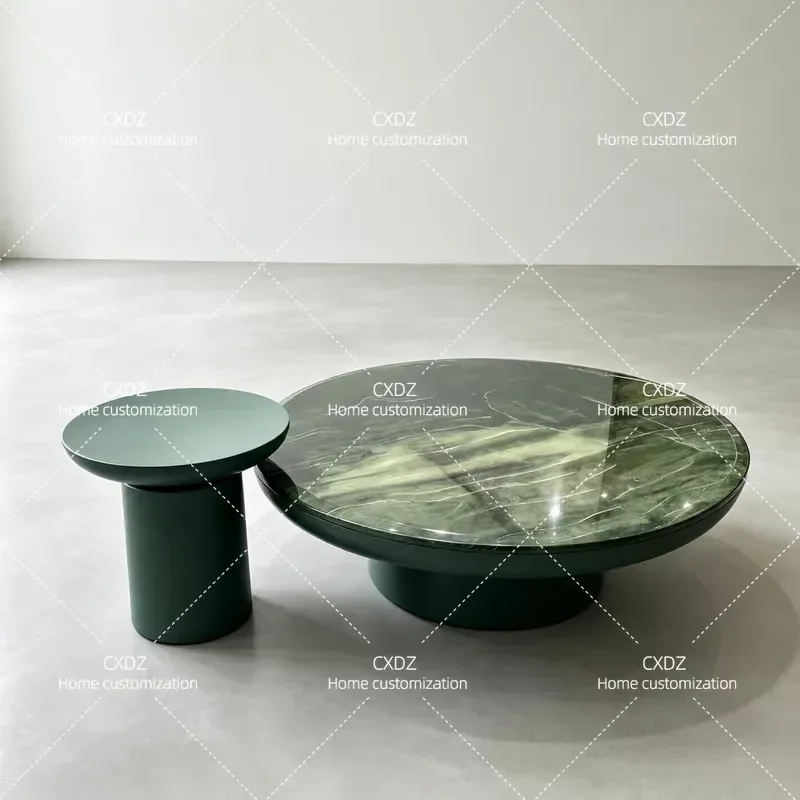Italian Minimalist Round Coffee Table Set Light Luxury Avocado Green Marble Tea Table Modern Living Room Furniture