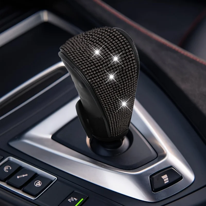 Glitzernde Strass-Schaltknaufabdeckung, Weicher PU-Leder Kristall-Schalthebel-Schutz, Universelle Auto-Innendekoration Handbremsenschutz – Detail 13