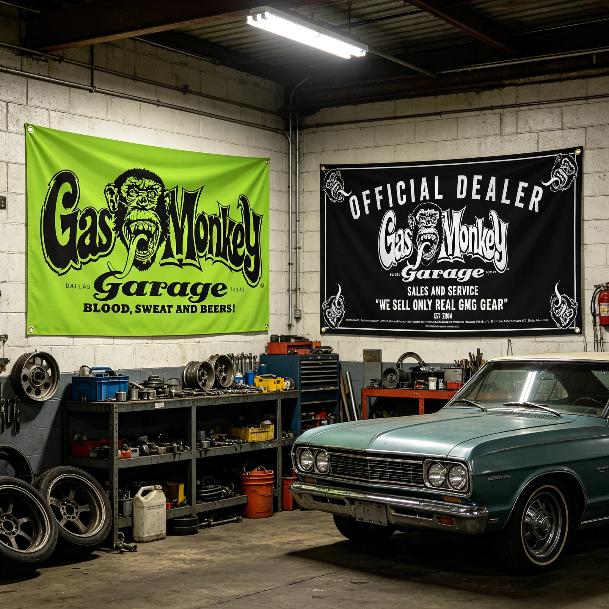 3x5Ft G-Gas M-Monkeys Garages Dekor Auto-Flagge Wandteppich Polyester Digitaldruck Banner für Garagenwand-Kunst Außendekoration