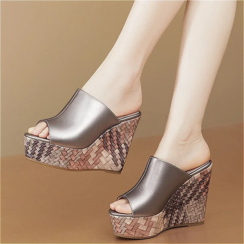 Weave Wedges Platform Women Slippers Summer High Heels Sandals Beach Slingback Shoes 2025 New Trend Dress Open Toe Chunky Pumps