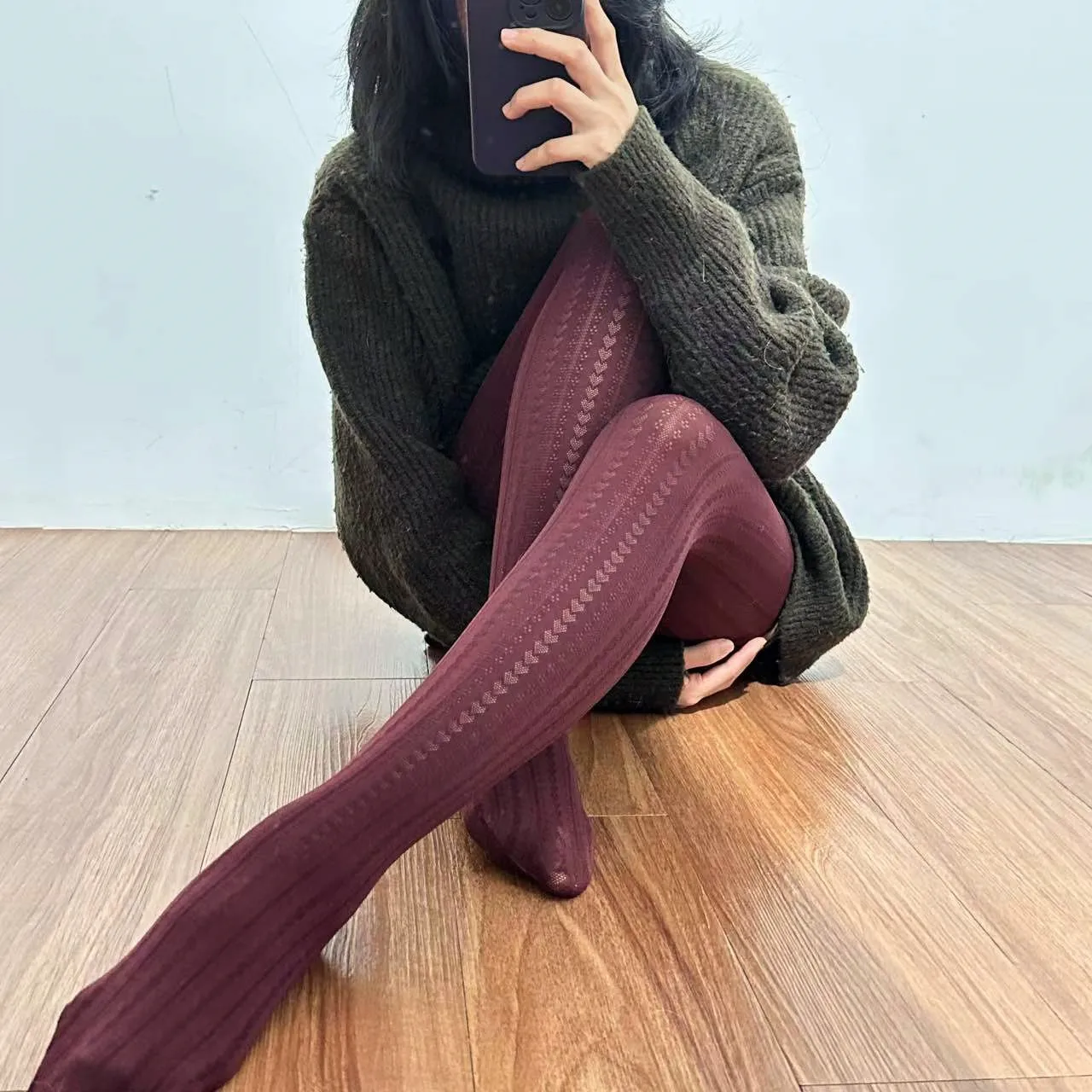 Autumn Slim Vertical Beaded Heart-Shaped Large Stretch Pantyhose Anti-Snatch Velvet Jacquard Bottoming Stockings