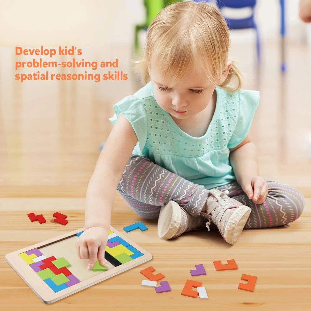Holz Baustein Puzzle Spielzeug Tangram Puzzle Intelligente Bunte 3D Russische Baustein Kinder Montessori Bildung – Detail 4