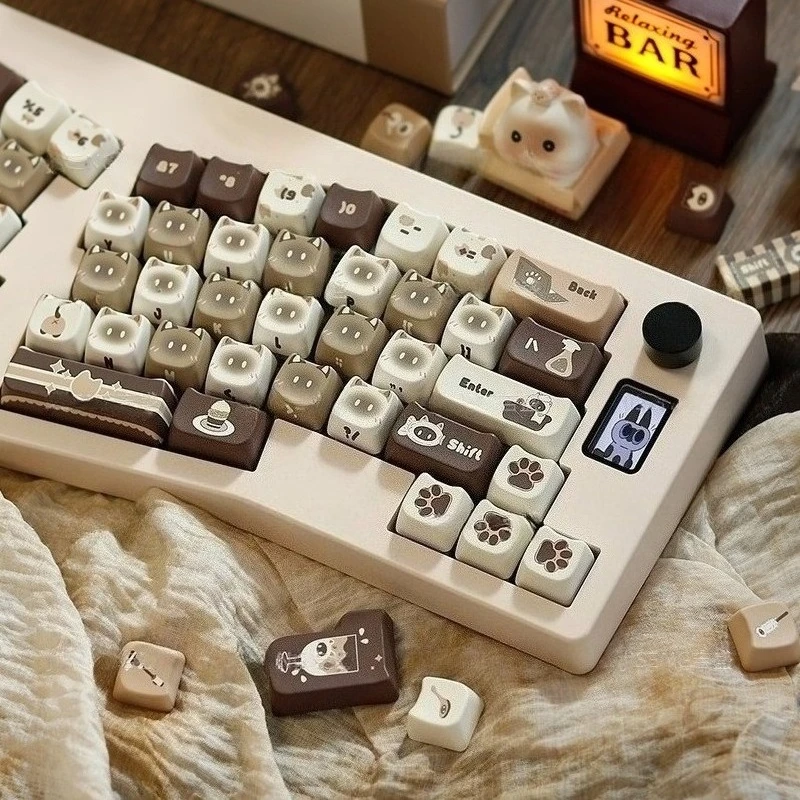 

Siamese Cat Coffee Theme Keycaps Set PBT MOA Profile 131keys Custom Original Handmade Keycaps for Mechanical Keyboard Gift