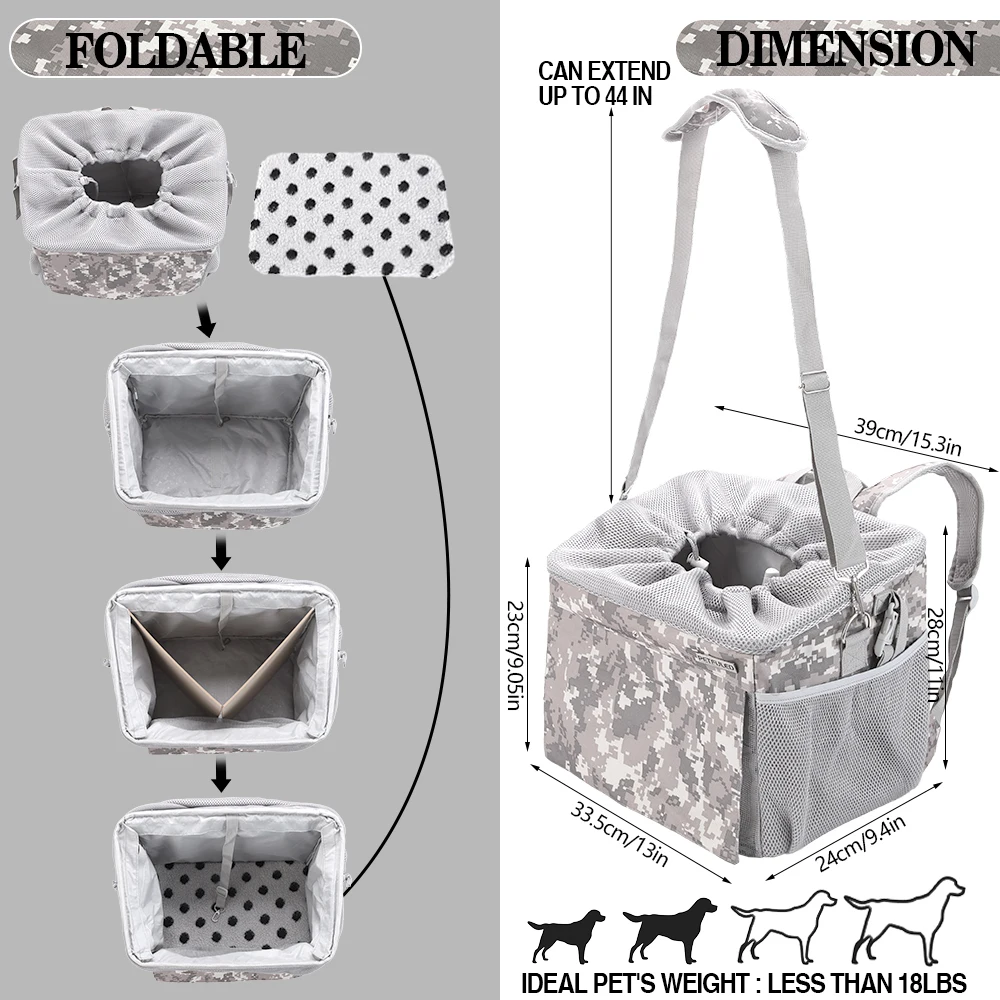 For dog bicycle basket expandable soft-sided pet backpack collapsible