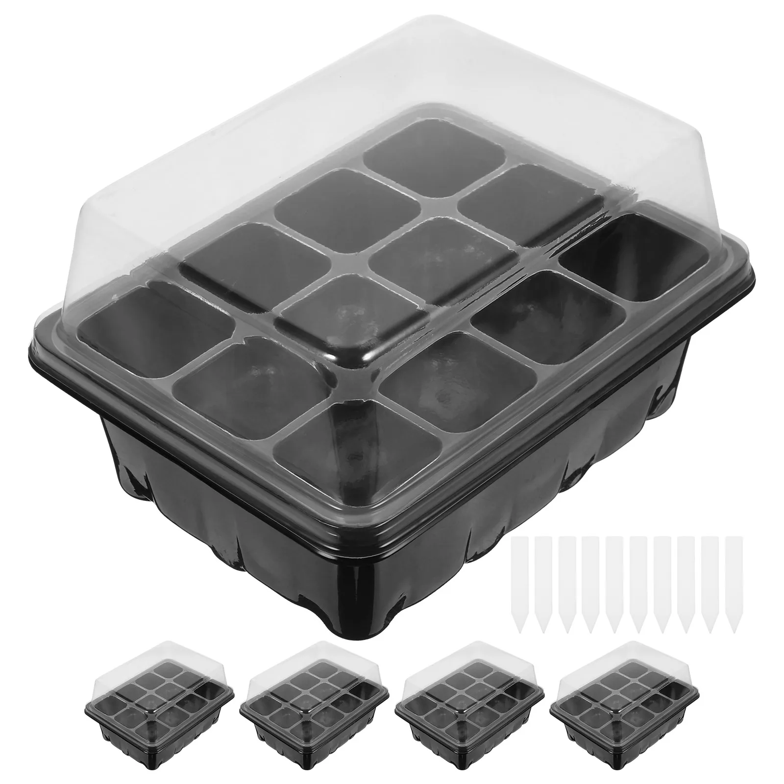 

15Pcs Seedling Box Kit 12 Holes Black Base Transparent Trays Indoor Planting Starter Cups Germination Tray Vegetable Growing
