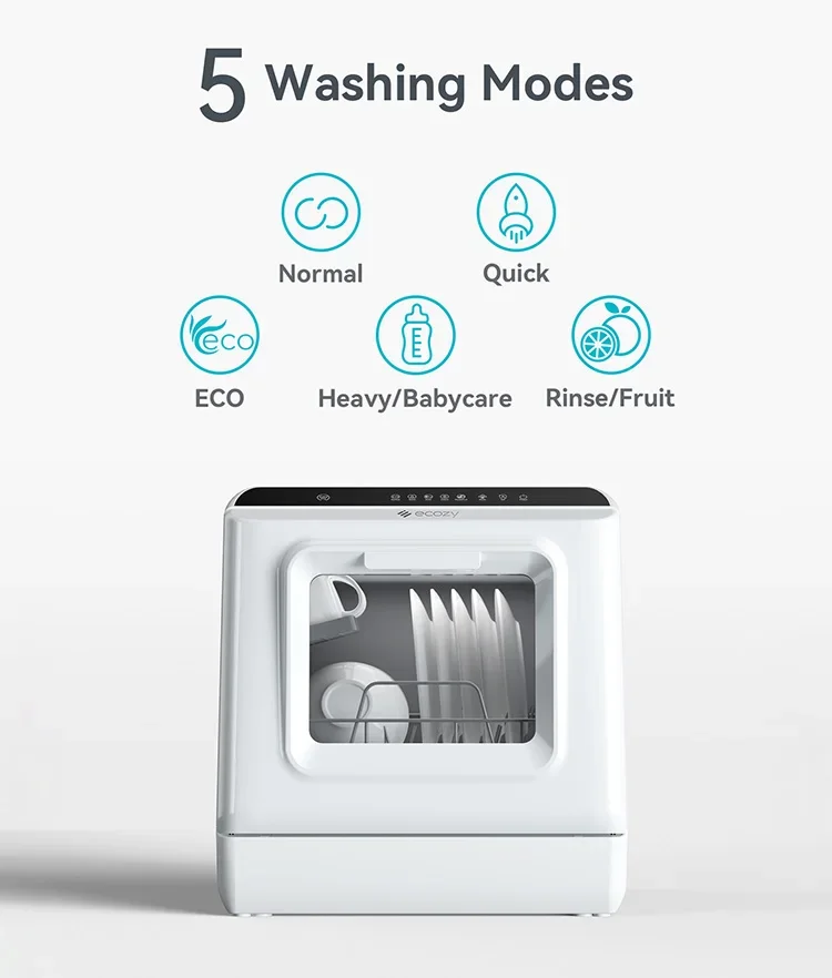 Small Smart Dishwasher Machine 5 Washing Cycles Heat Drying Low Noise  App Control Dishwashers