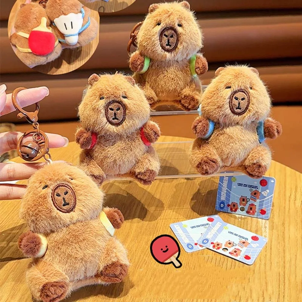 Brown Soft Capybara Key Ring Cross Dressing Funny Backpack Flutter Doll PP Cotton Badminton Cartoon Animal Keychain Bag Pendant