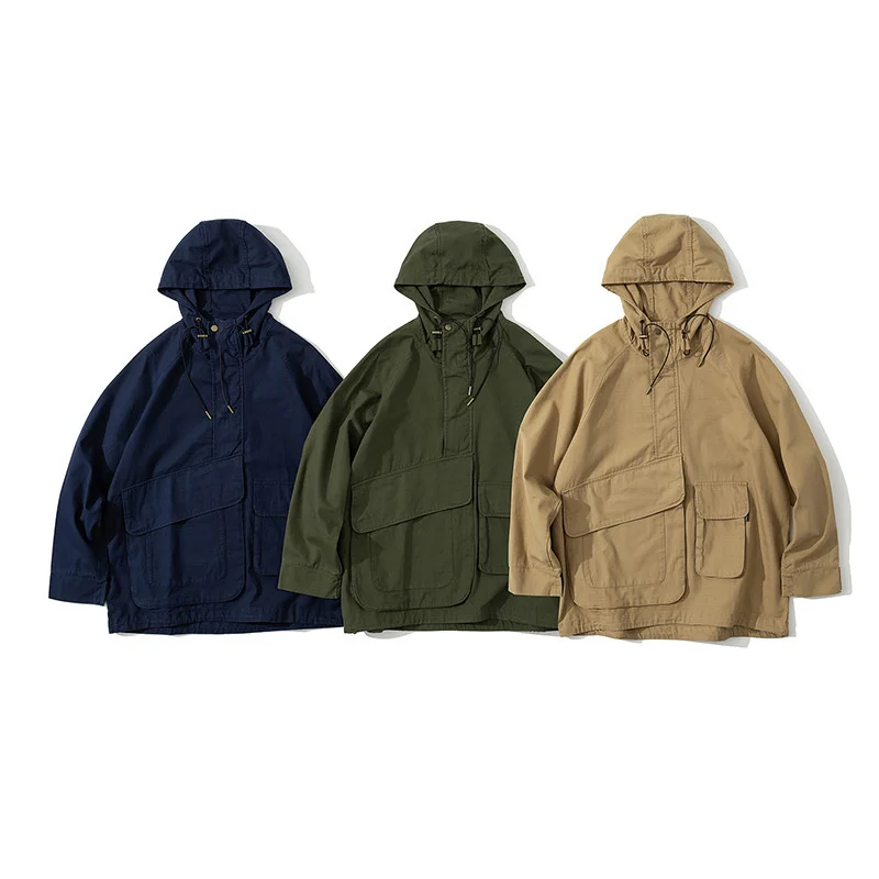 

Multi Bag Men's Washing Overalls Large Size Pullover Windbreaker Hooded Outdoor Camp Hiking Jacket Training Combat Sport Coat