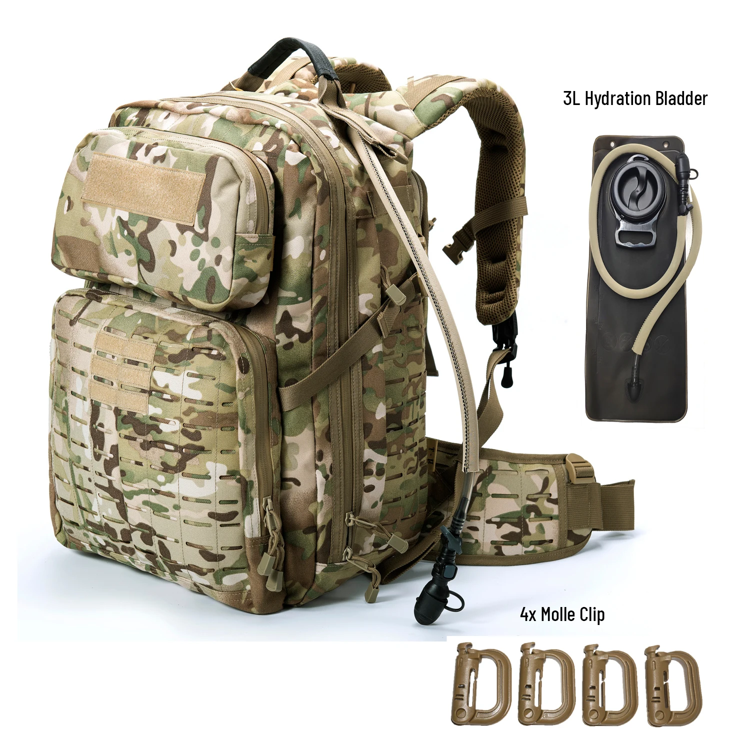 AKmax Adventure 48H Military Tactical Rucksack – MOLLE Army Assault Pack with 3L Hydration Bladder for Combat & Hiking