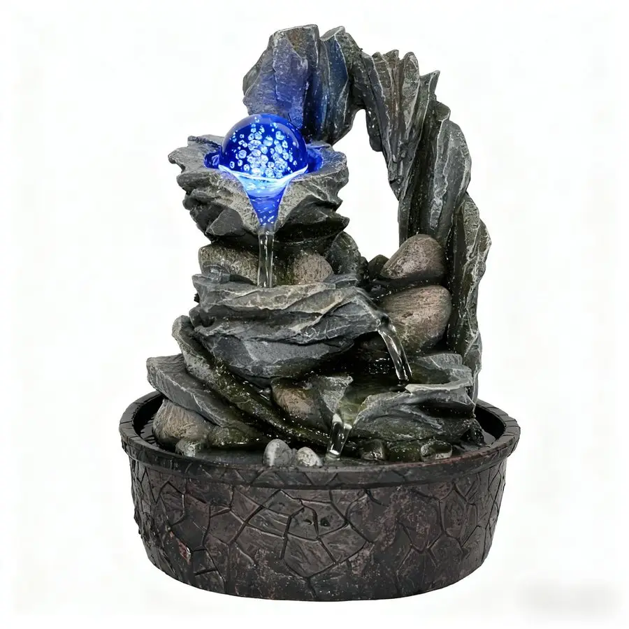 

Фонтан с хрустальным шаром Настольный фонтан Успокаивающий звук Фонтаны с водопадом Крытый автоматический насос, Fuentes de agua para In