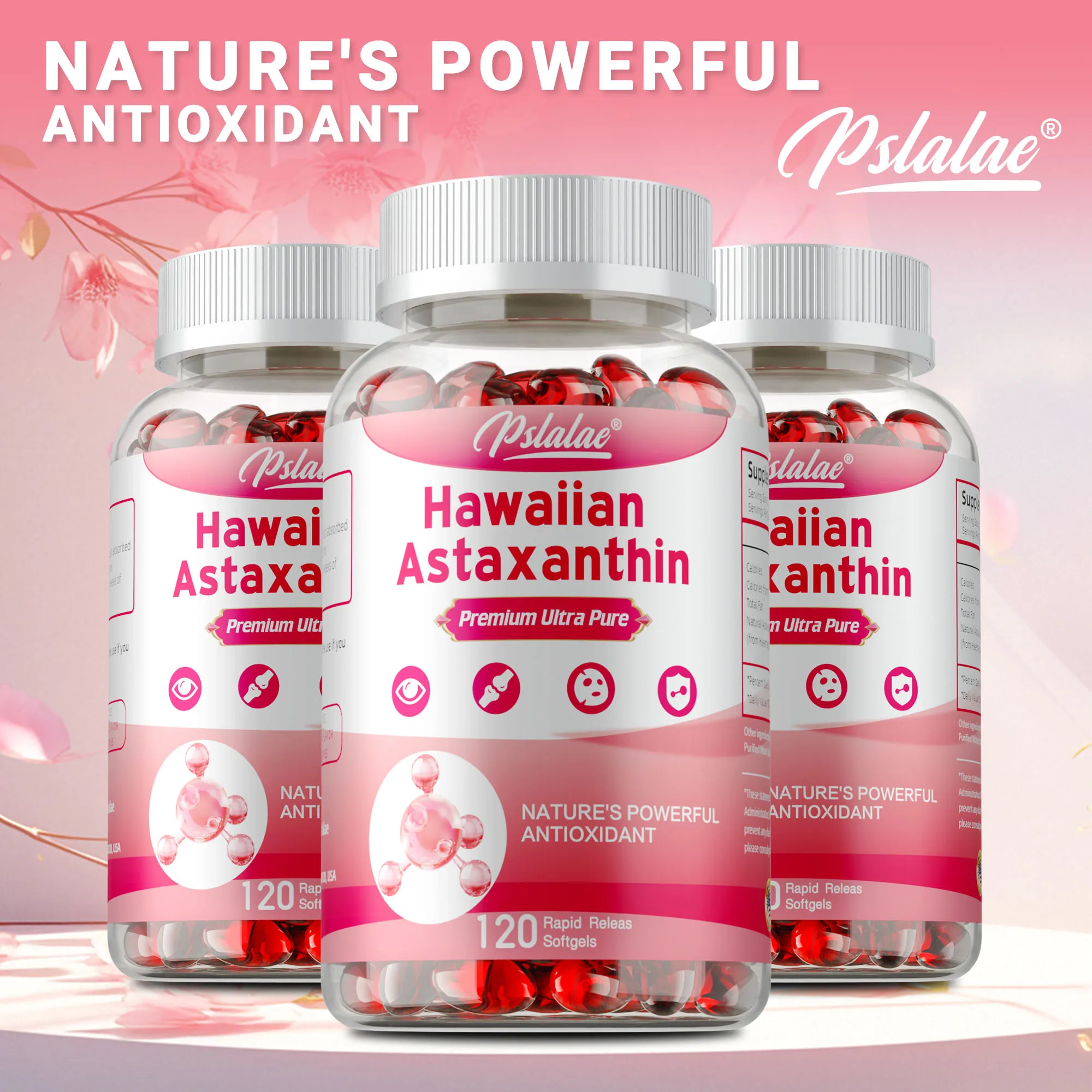 

Hawaiian Astaxanthin - Antioxidant, Supports Eye, Skin and Joint Health, Promotes Metabolism, Boost Immunity, Non-GMO