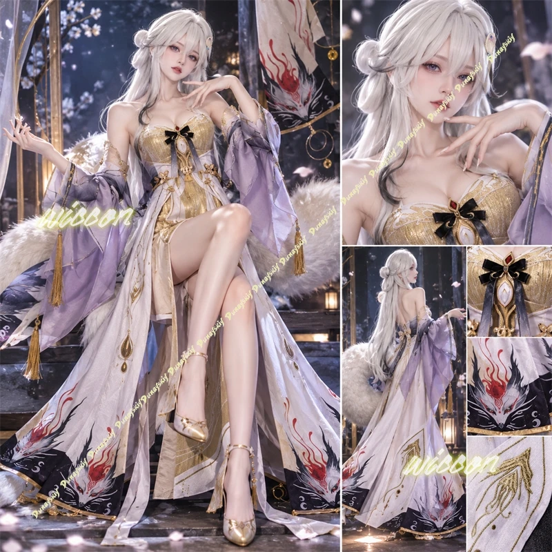 Hsin, le renard lunaire, deuxième version, costume de cosplay inspiré de Wuthering Waves, tenue d’anime et de jeu, même modèle, idéal pour les conventions de bandes dessinées, les fêtes et les spectacles.
