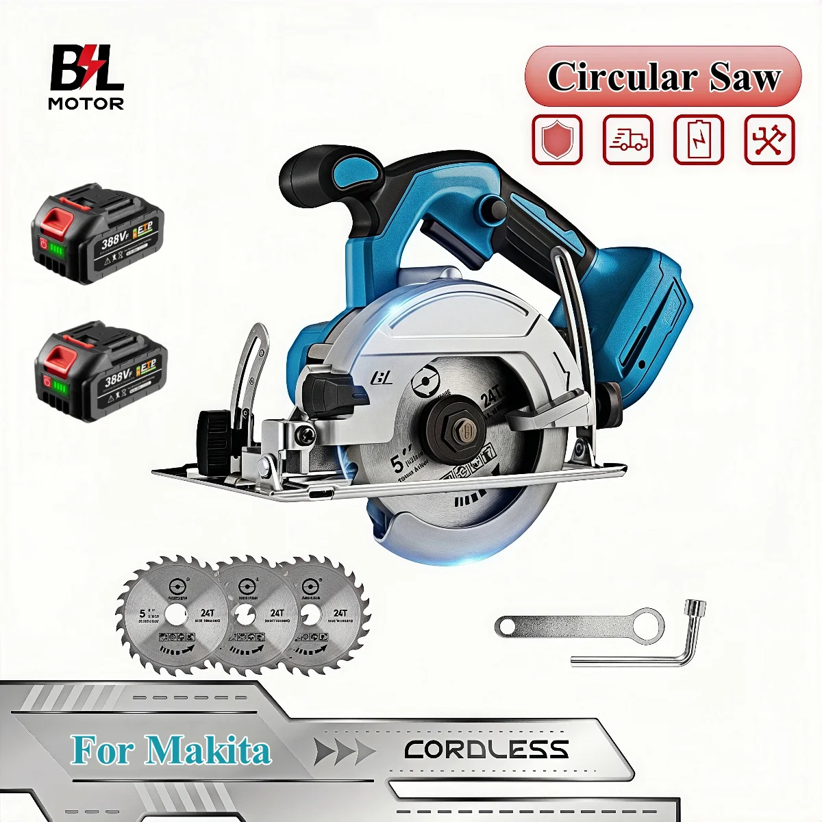 

5-inch Brushless Circular Saw 125mm Cordless Electric Saw 0° to 45° Adjustable Wood Cuttiing Machine For Makita 18V Battery