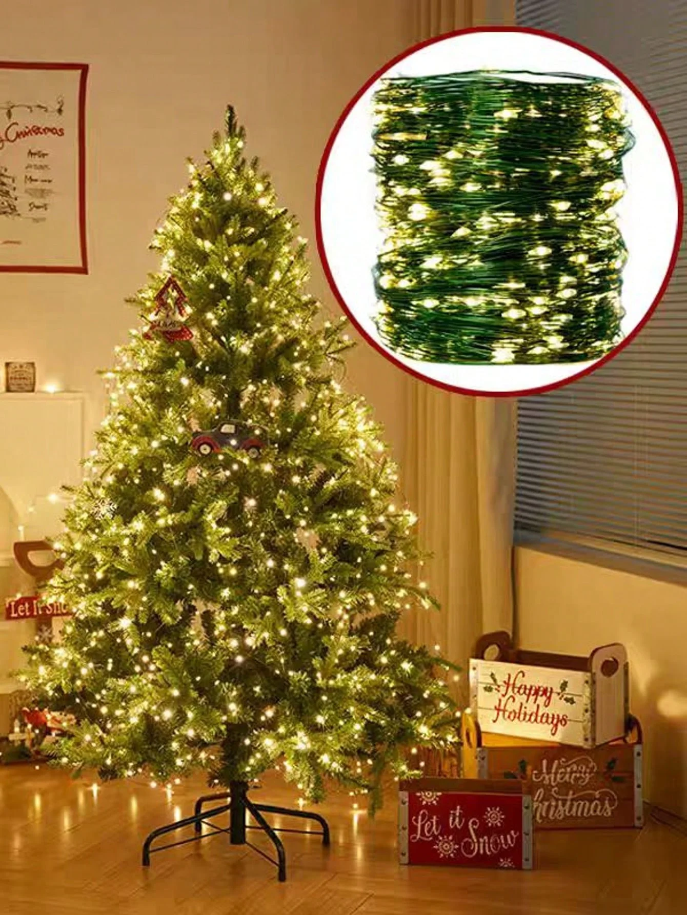 LED Christmas Light String, 110FT/208FT, Warm White, Plug-in, Suitable for Indoor and Outdoor Decoration, Suitable for Christmas Trees, Parties, Weddings