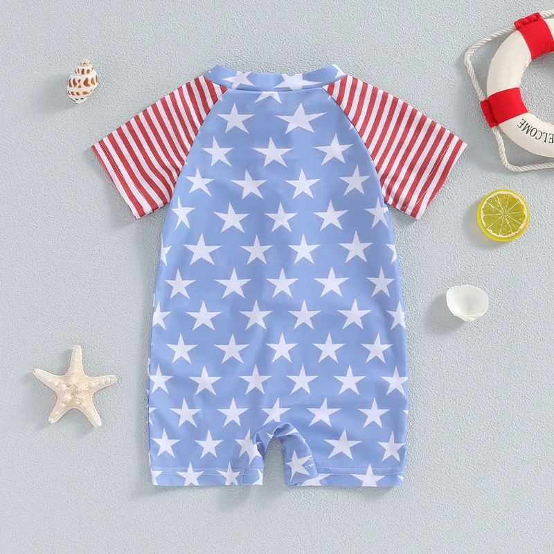 Baby Boy 4th of July Swimsuit Short Sleeve American Flag Zipper Rashguard Infant  Memorial Day Bathing Suit Swimwear