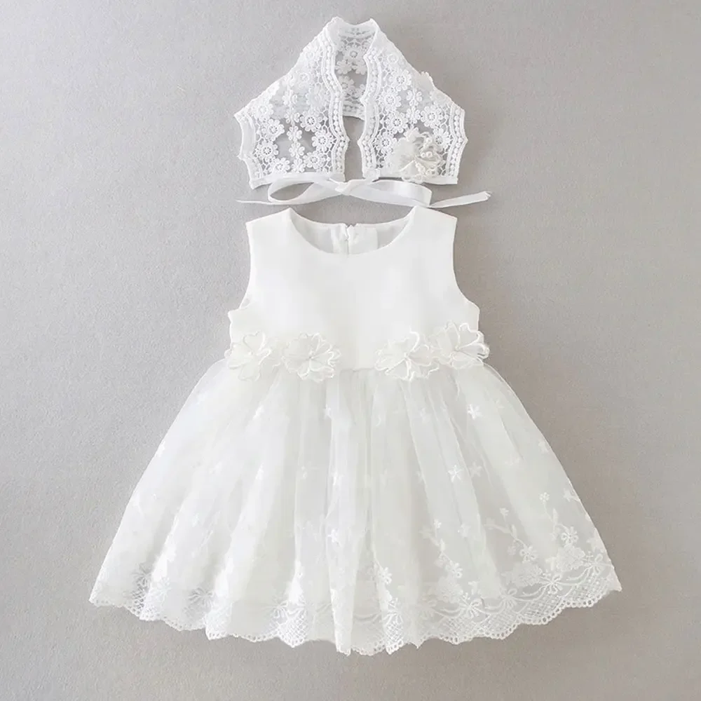 Vintage Kant Baby Meisje Doop Jurken Voor 1e Jaar Verjaardagsfeest Bruiloft Witte Peuter Doopjurk Baby Kleding 0-24M