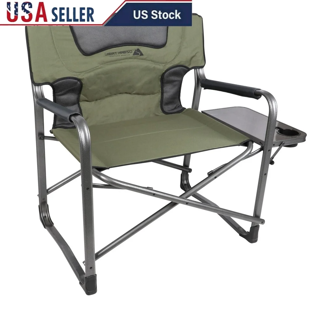 

Extra Wide Camping Chair XXL Durable Steel Frame Padded Seat Armrests Foldable Side Table Cup Holder Lightweight Portable