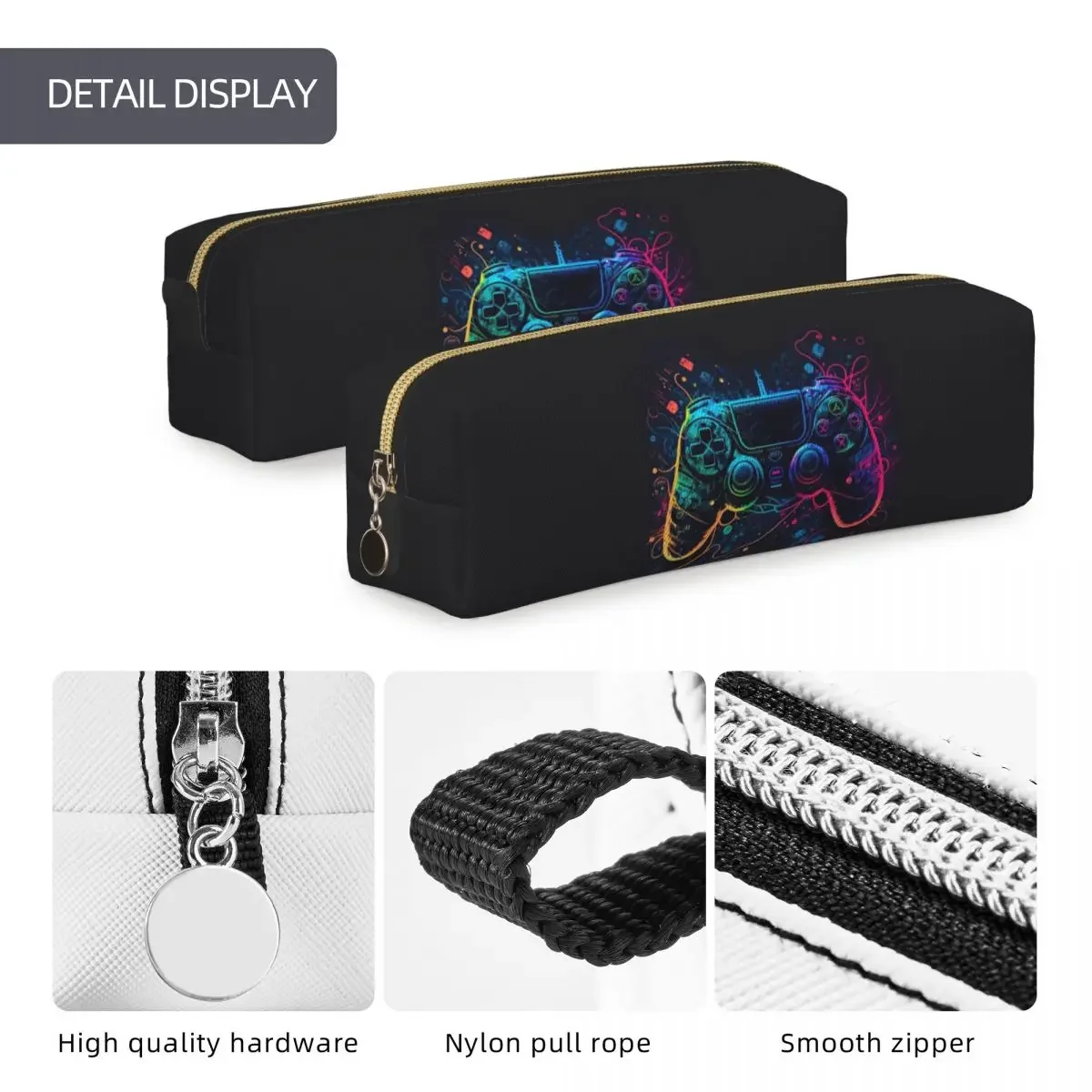 Neon Light Game Controller Gamepad Pencil Cases Large Storage Pen Bags Pen Box Students Stationery Pencil Pouch Cosmetic bag