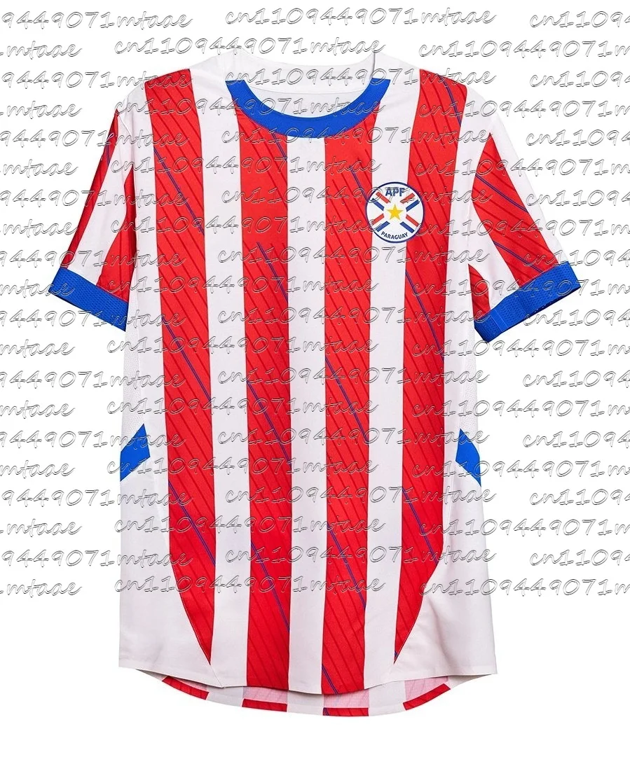 Camiseta de Fútbol de la Selección Nacional de Paraguay, Roja con Franjas Blancas y Emblema APF, para Hombre