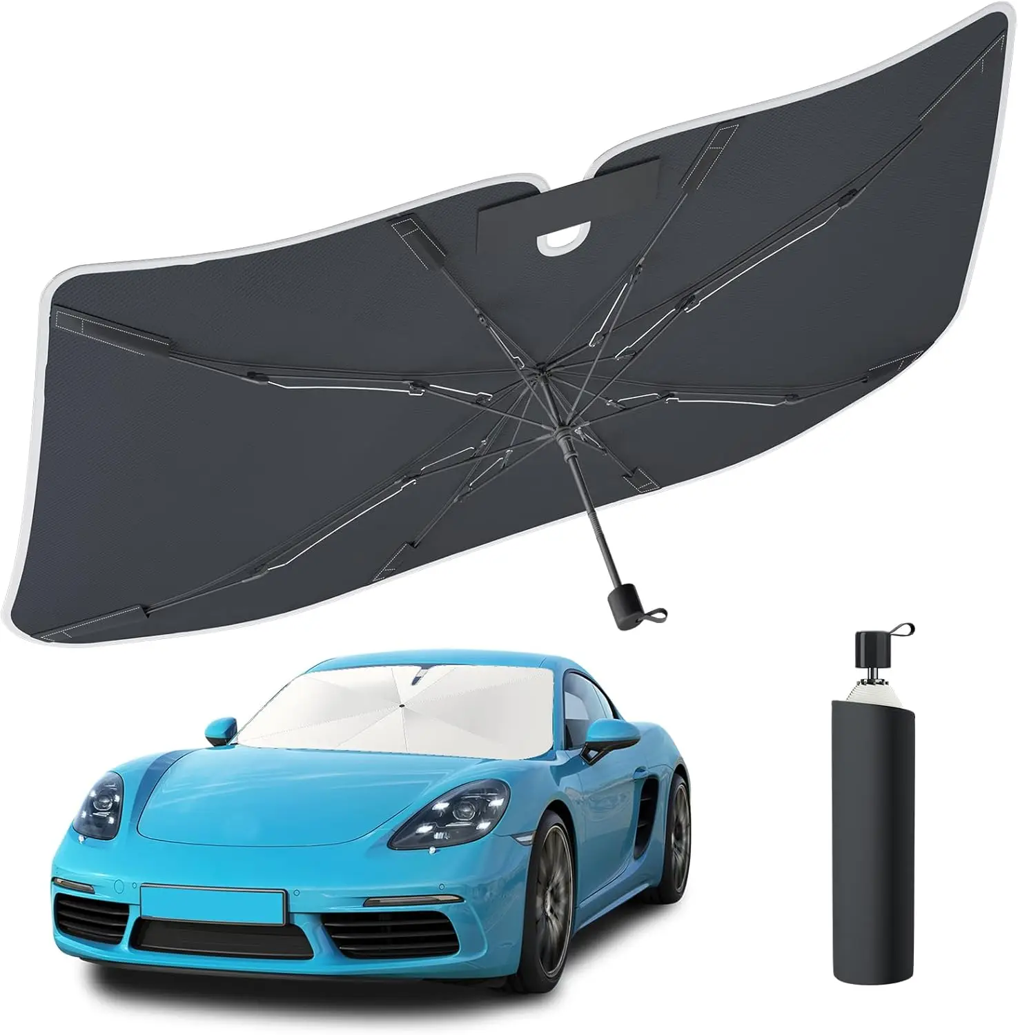 

Umbrella Sun Shade for Car Windshield 57"x32" - Upgrade Double Heat Shield