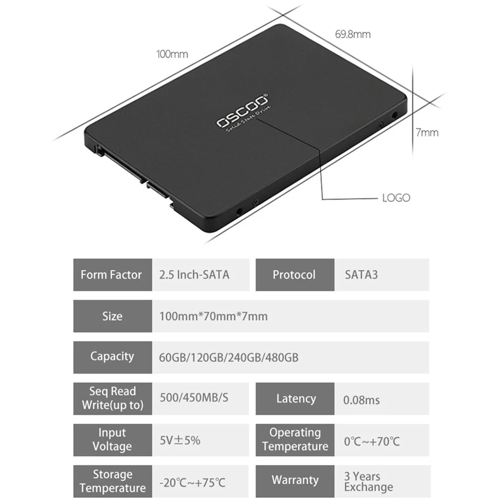 OSCOO  SSD Hard Drives 120GB 240GB Hard Disk High Speed Original 3D TLC Chips Disco Duro Solidos For Desktop Laptop