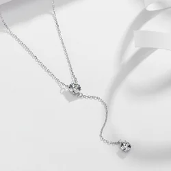 925 Silver Women's Luxury Zircon Pendant Necklace Round Cut Cubic Zirconia Necklace Charms Bride Wedding Chain Necklace Gift