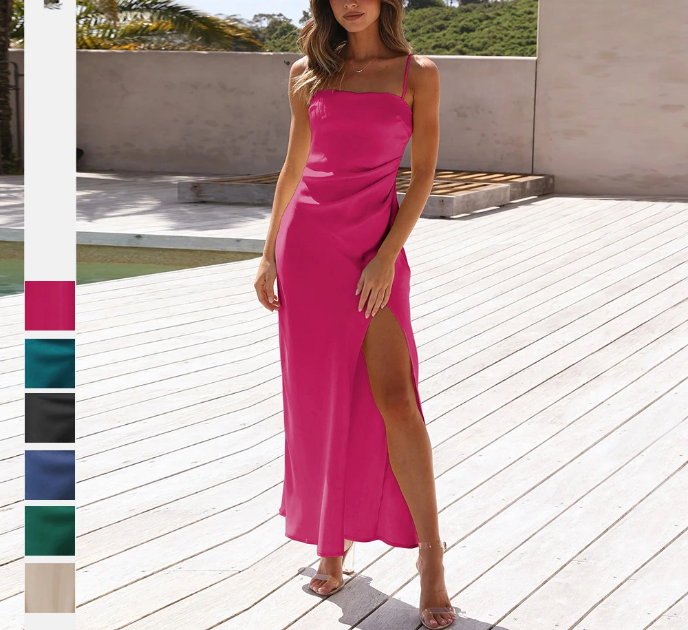 Mikydely Spring/Summer New Elegant Halter Dress Satin Slit Bridesmaid Dress