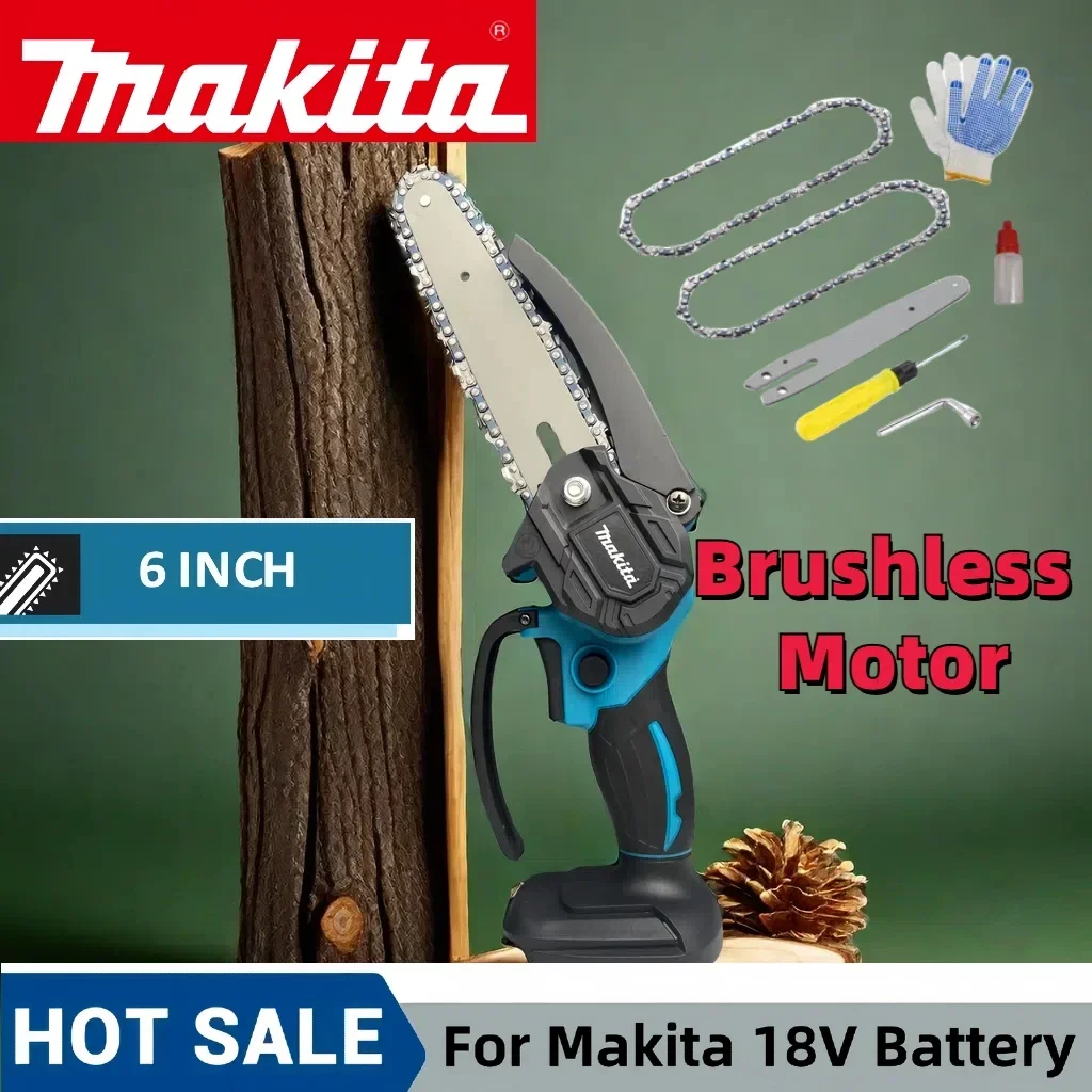 

Электрическая бесщеточная цепная пила Makita 18 в, 6-дюймовая перезаряжаемая деревообрабатывающая ручная пила для обрезки и лесозаготовки, электроинструмент