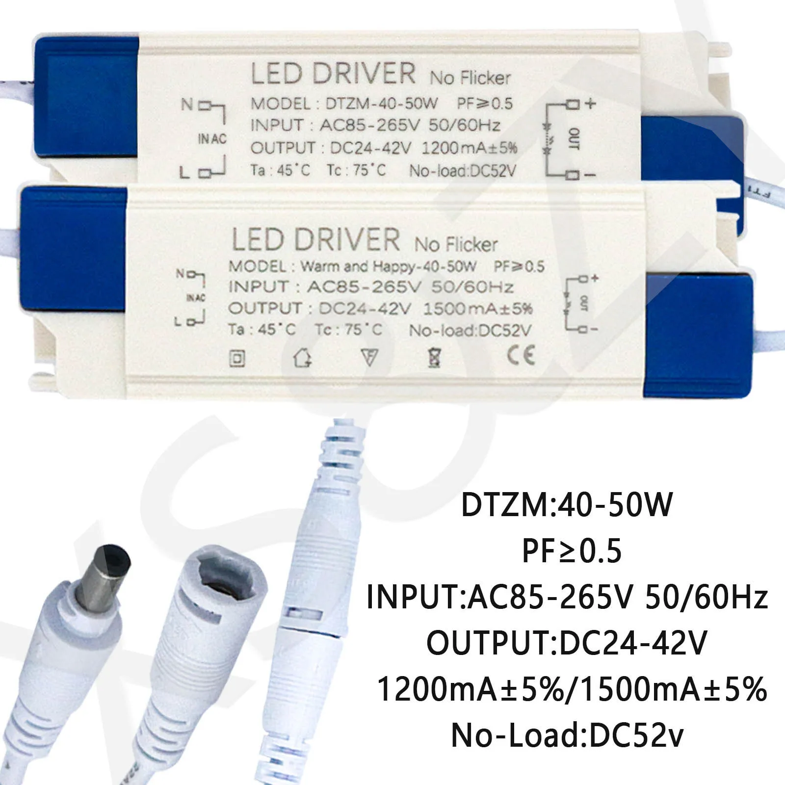 LED 40-50W Power Supply Lighting Transformer DC24-42V Output 110V  220V1200mA 1500mA LED External Driver DC Connector Panel Lamp