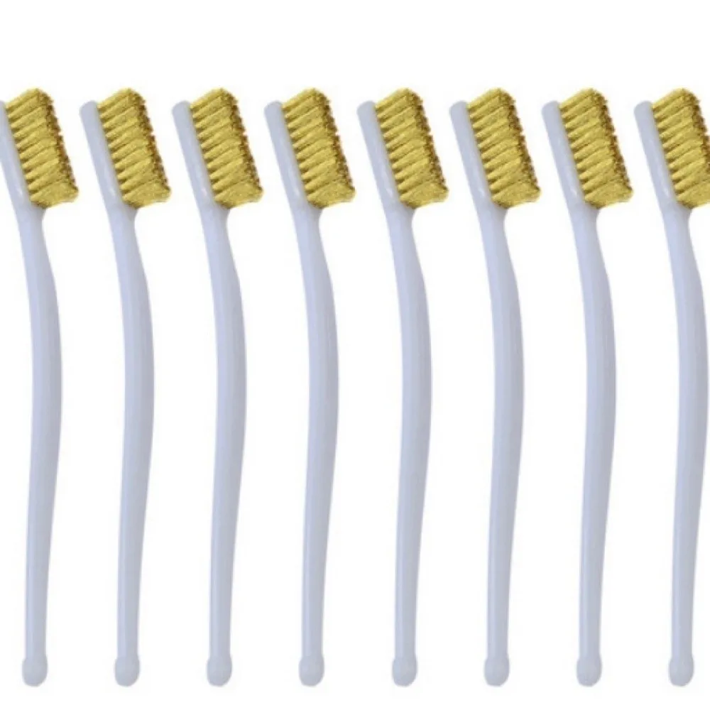 Copper Plating Wire Brush Set Non-Slip Curved Handle Mini Wire Brush Industrial Grade Mini Size Metal Polishing Brush