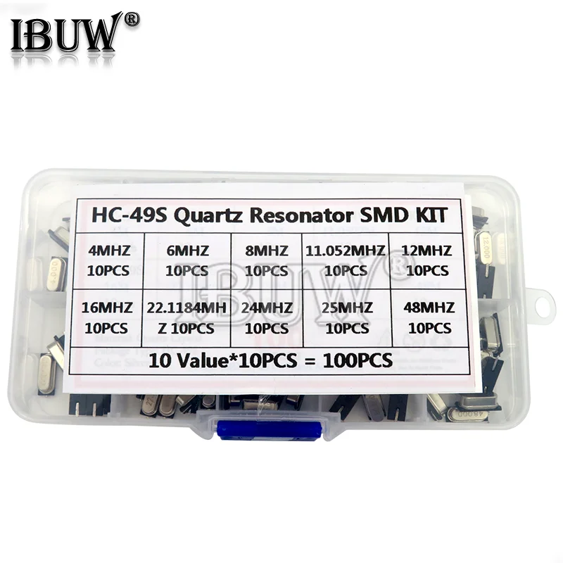 10Values HC-49S Quartz Resonator SMD Crystal Oscillator Kit 4MHz 6MHz 8MHz 12MHz 16MHz 24MHz 25MHz 48MHz 2Pin diy electronic set